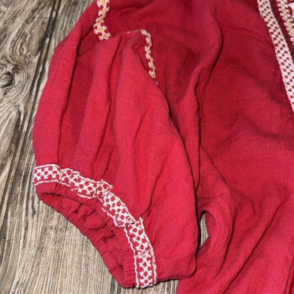 Max Studio shirt peasant style boho Red Embroidered short sleeve cotton NEW S - Picture 2 of 6